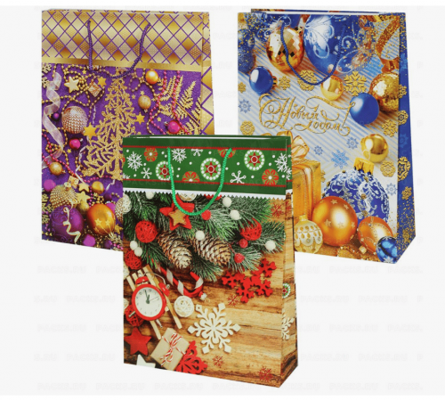 Пакет подарочный бумажный 40,5*24,8*9 НОВЫЙ ГОД НГ рисунок в ассортименте
