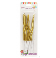 Свечи тортовые 12шт 15см Волнистые золотые с держателями
